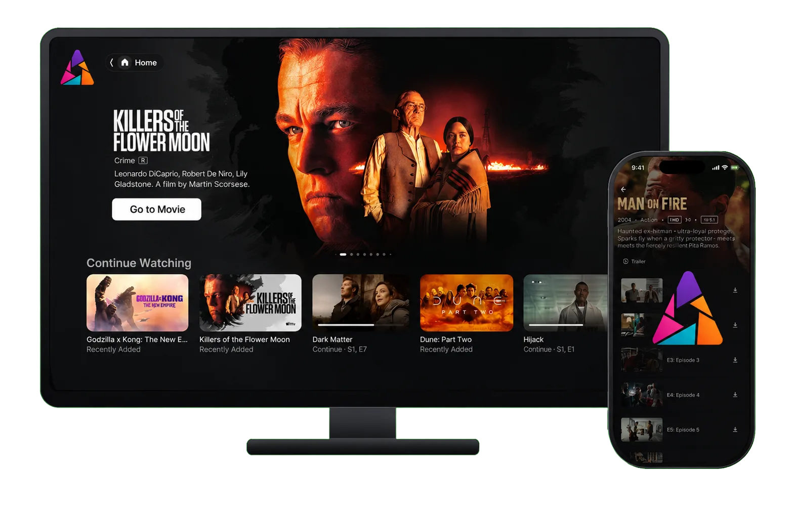 Apollo Group TV displayed on a television and smartphone
